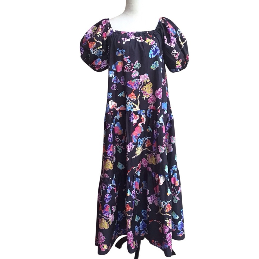 Neon Bohemians Puff Sleeve Tiered Maxi Dress